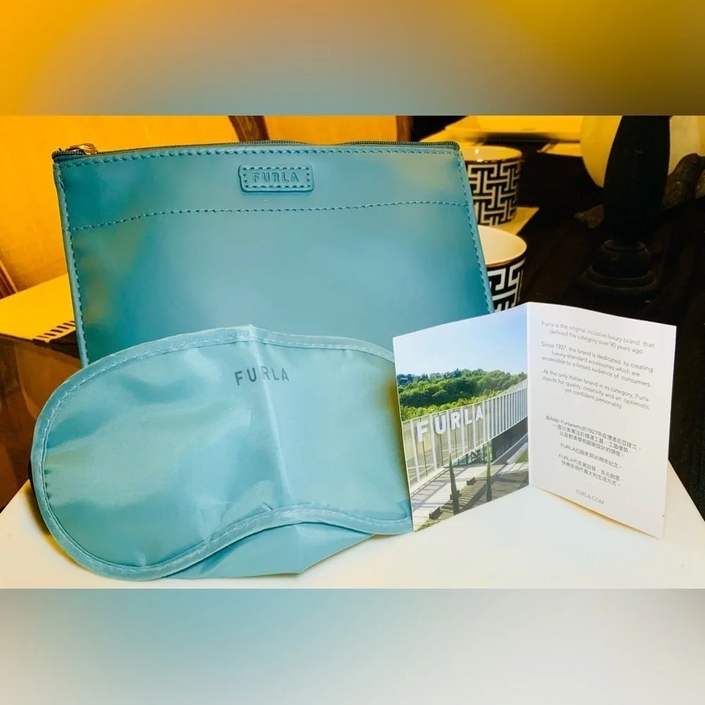 Furla Eve Airline Travel Zip Pouch Cosmetic Bundle New